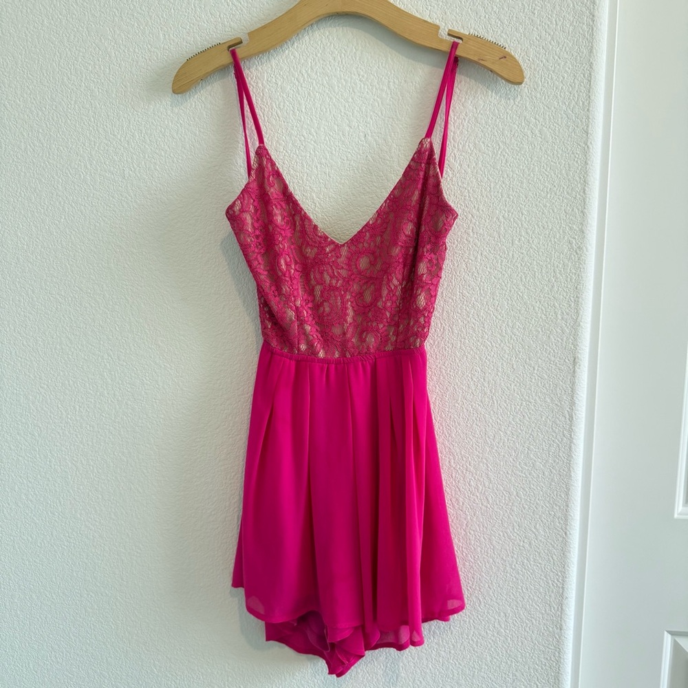 Miss Avenue Hot Pink Lace backless Romper
